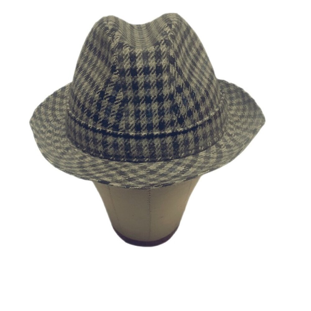 Vintage blue blck classic Tweed Structure Crossstitch strpe fedora unisex hat OS